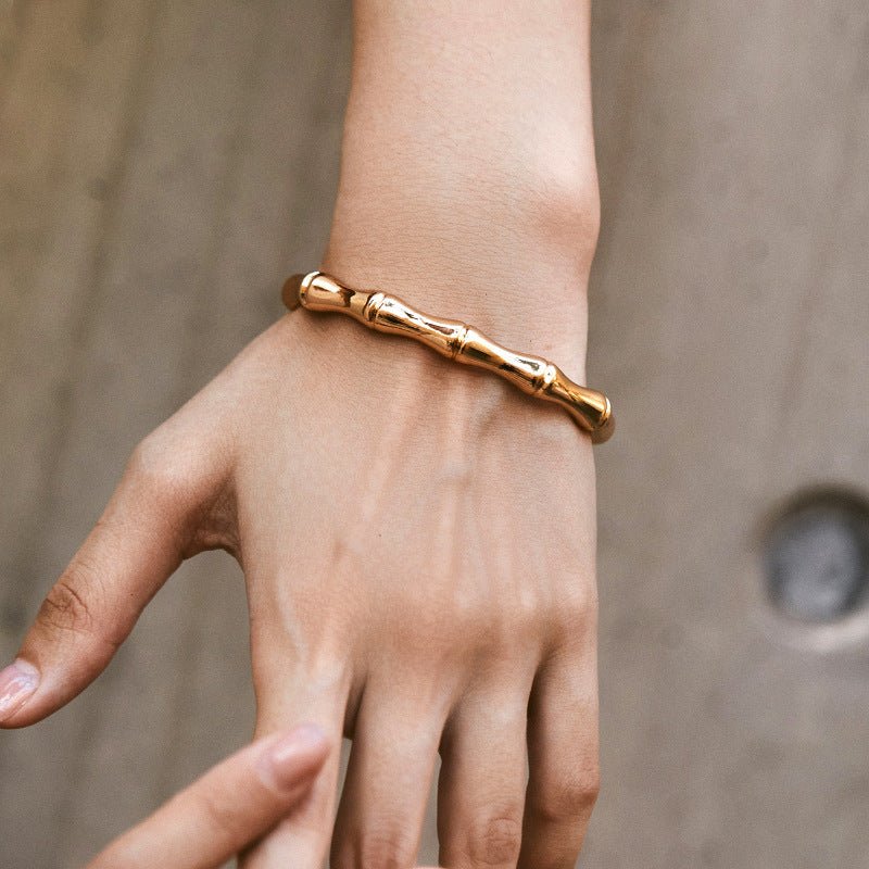 18K Gold Bamboo Joint Bangle - Shuling Jewelry