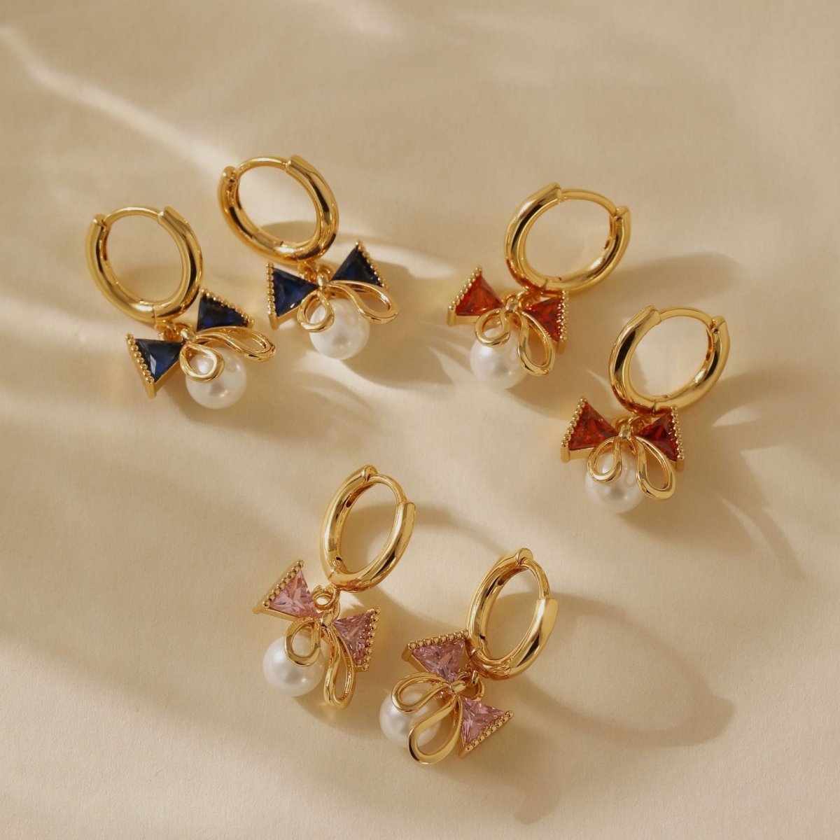 18K Gold Zircon Butterfly Knot Earrings - Shuling Jewelry