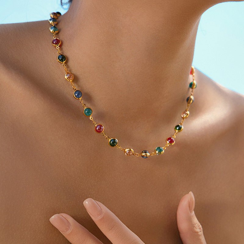 Colorful Glass Dopamine Clavicle Necklace - Shuling Jewelry