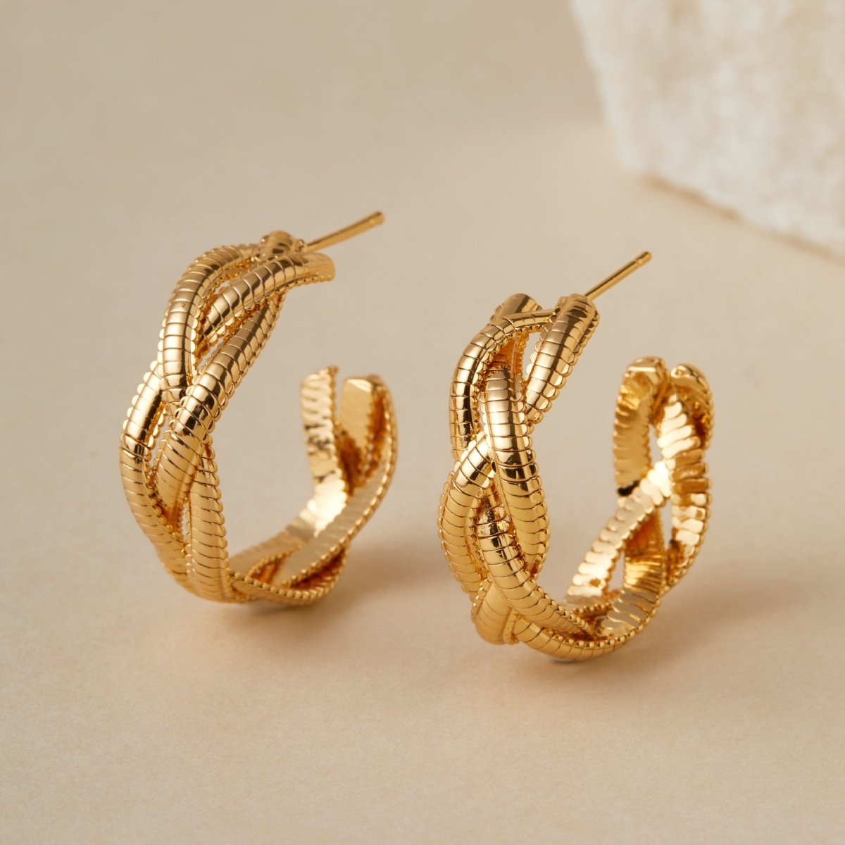 18K Gold Twisted Braid Wrapped Earrings - Shuling Jewelry