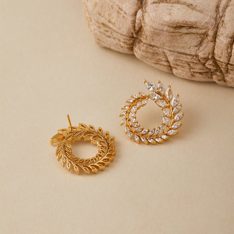 18K Gold Zircon Wheat Ear Studs - Shuling Jewelry