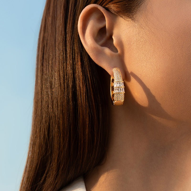 18K Gold Vintage Zircon Hoop Earrings - Shuling Jewelry