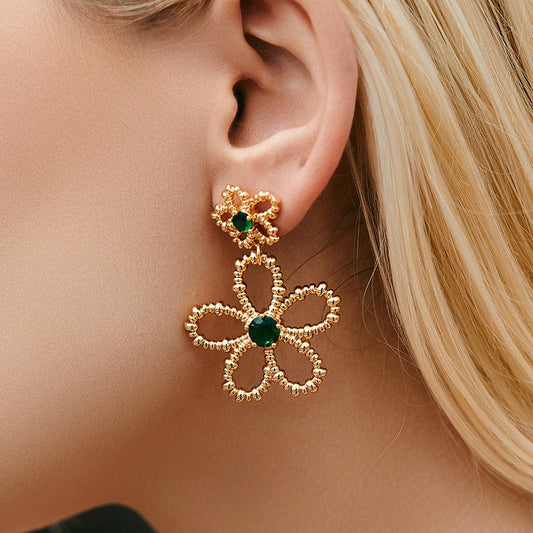 18K Gold Large Flower Earrings - Shuling Jewelry
