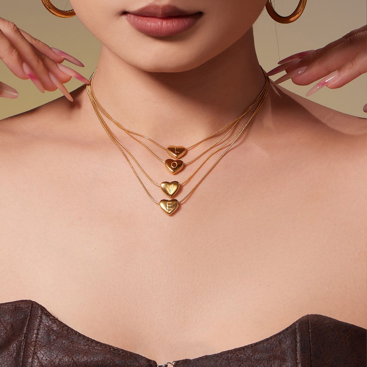 18K Gold Letter Heart Pendant Necklaces - Shuling Jewelry