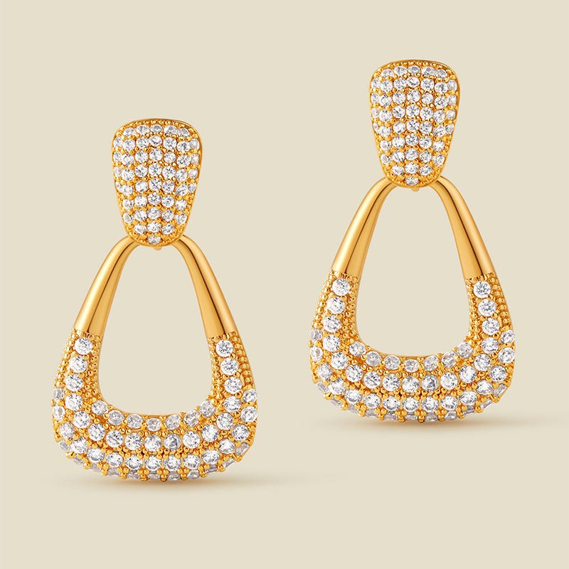 18K Gold Classic Zircon Golden Earrings - Shuling Jewelry
