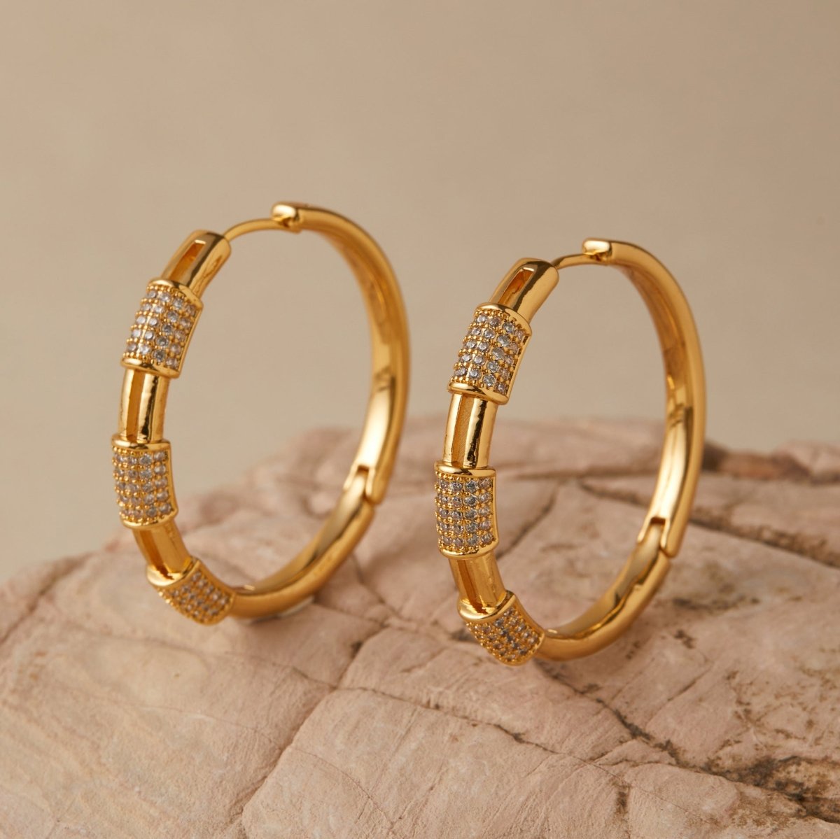 18K Gold Chic Retro Large Hoop Earrings - Shuling Jewelry