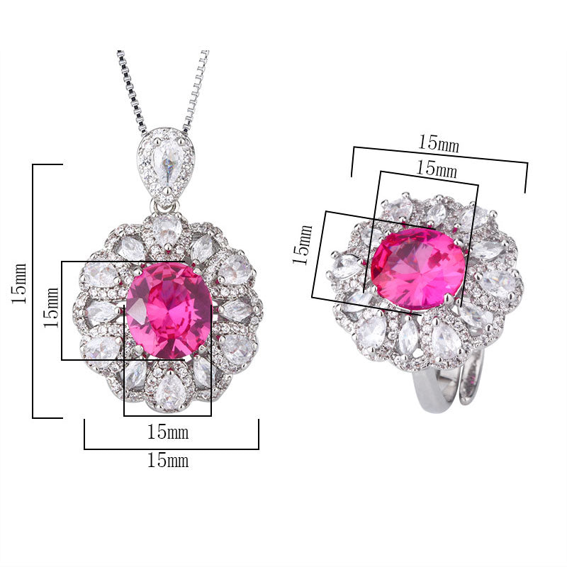 Royal Oval Gemstone Floral Halo Jewelry Set