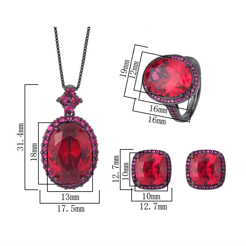 Black Gold Crimson Red Gemstone Statement Jewelry Set