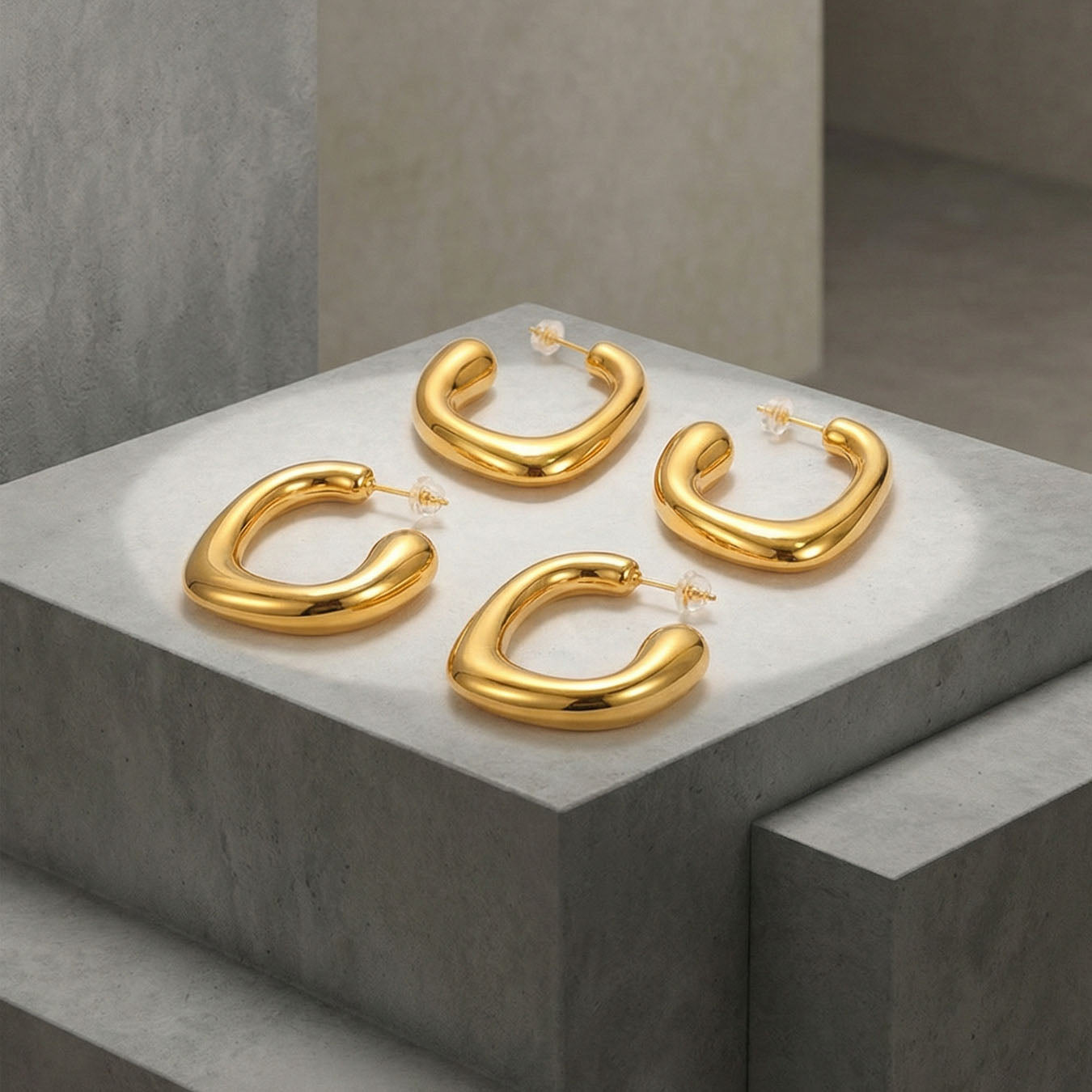 Sculptural Gold Teardrop Chunky Hoop Earrings