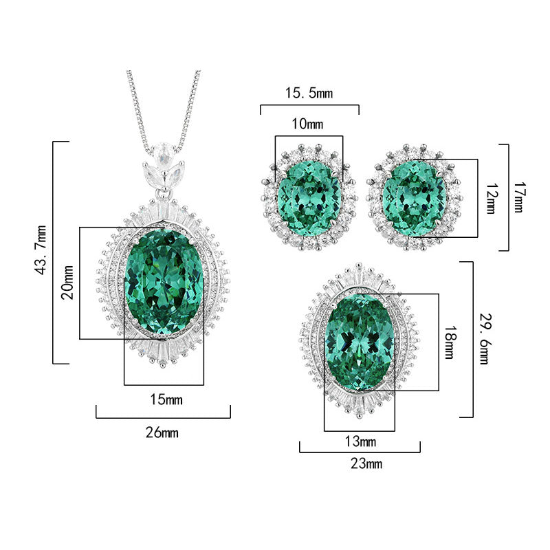 Shining Teal Green Oval Halo Jewelry Set