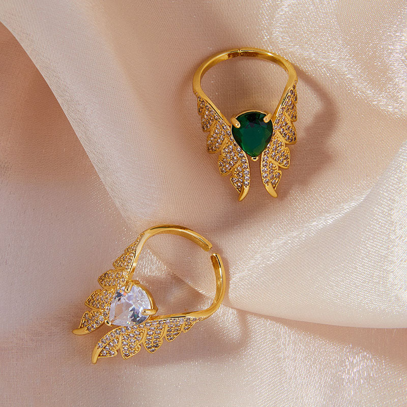 Angel Wing Pear-Cut Crystal Ring