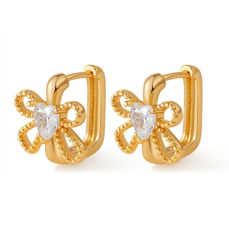 18K Gold Square Zircon Stud Earrings - Shuling Jewelry