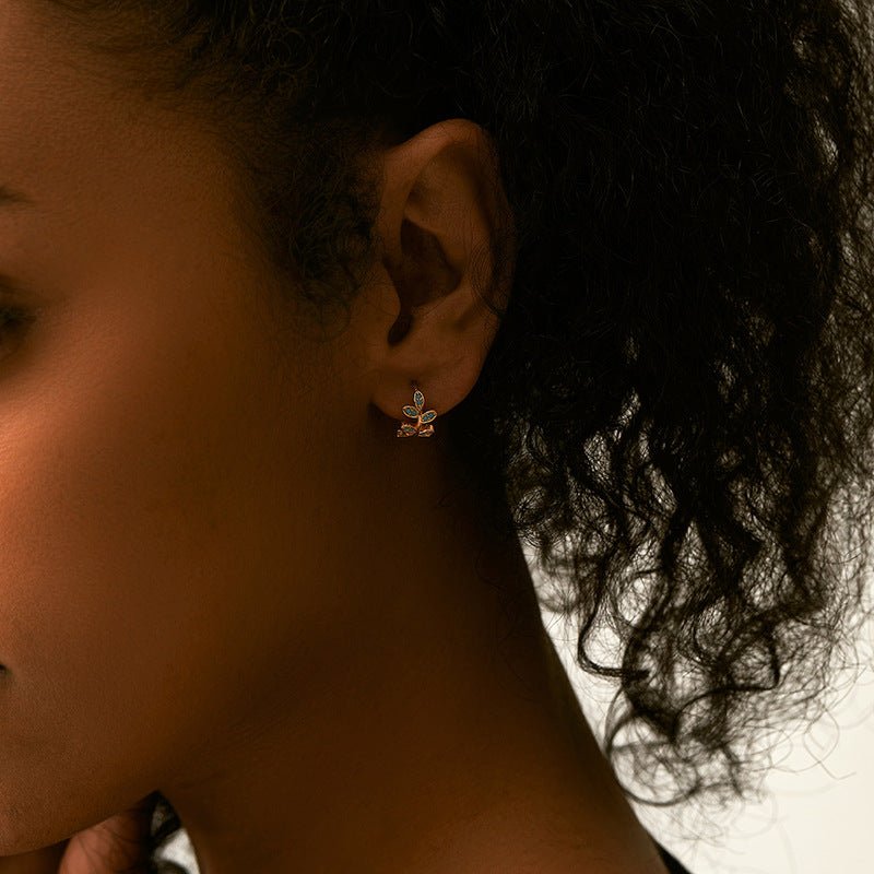 18K Gold Diamond Leaf Earrings - Shuling Jewelry