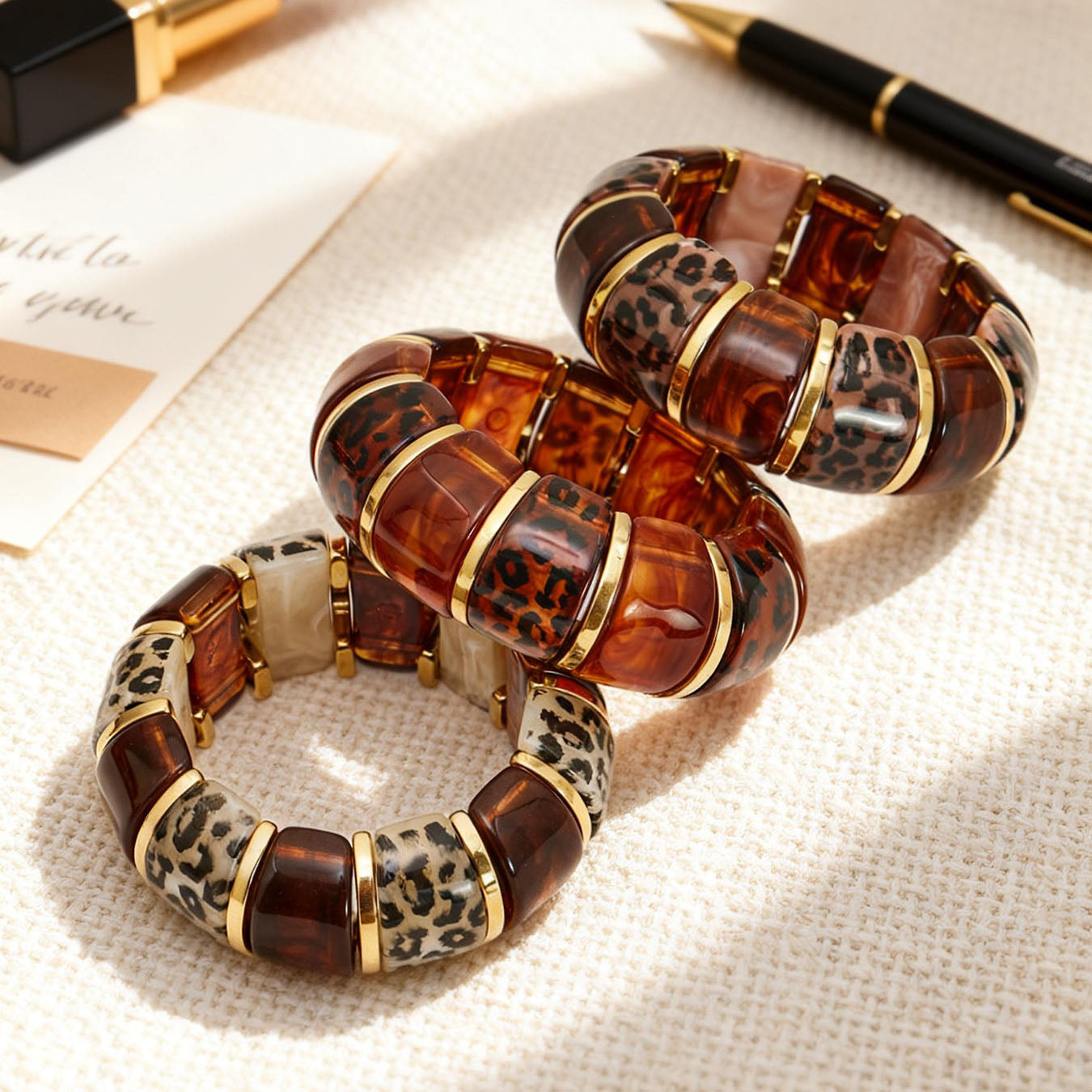 Chunky Leopard Resin Gold Inlay Bracelet