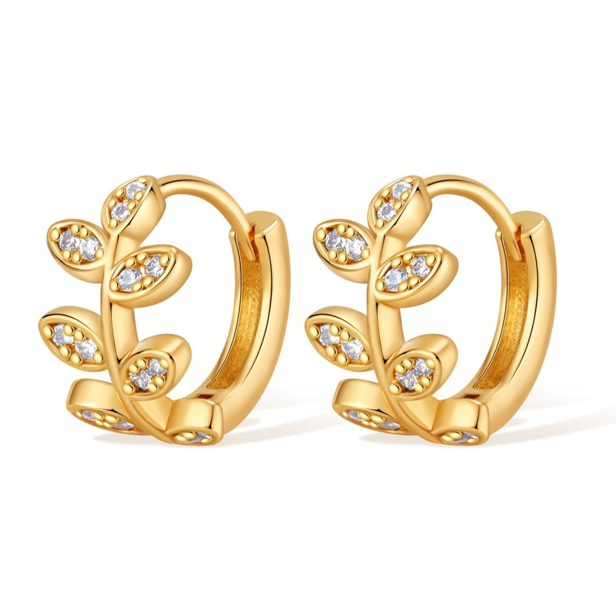18K Gold Diamond Leaf Earrings - Shuling Jewelry