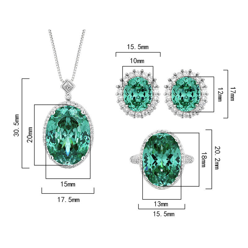 Radiant Emerald Green Oval-Cut Crystal Halo Jewelry Set