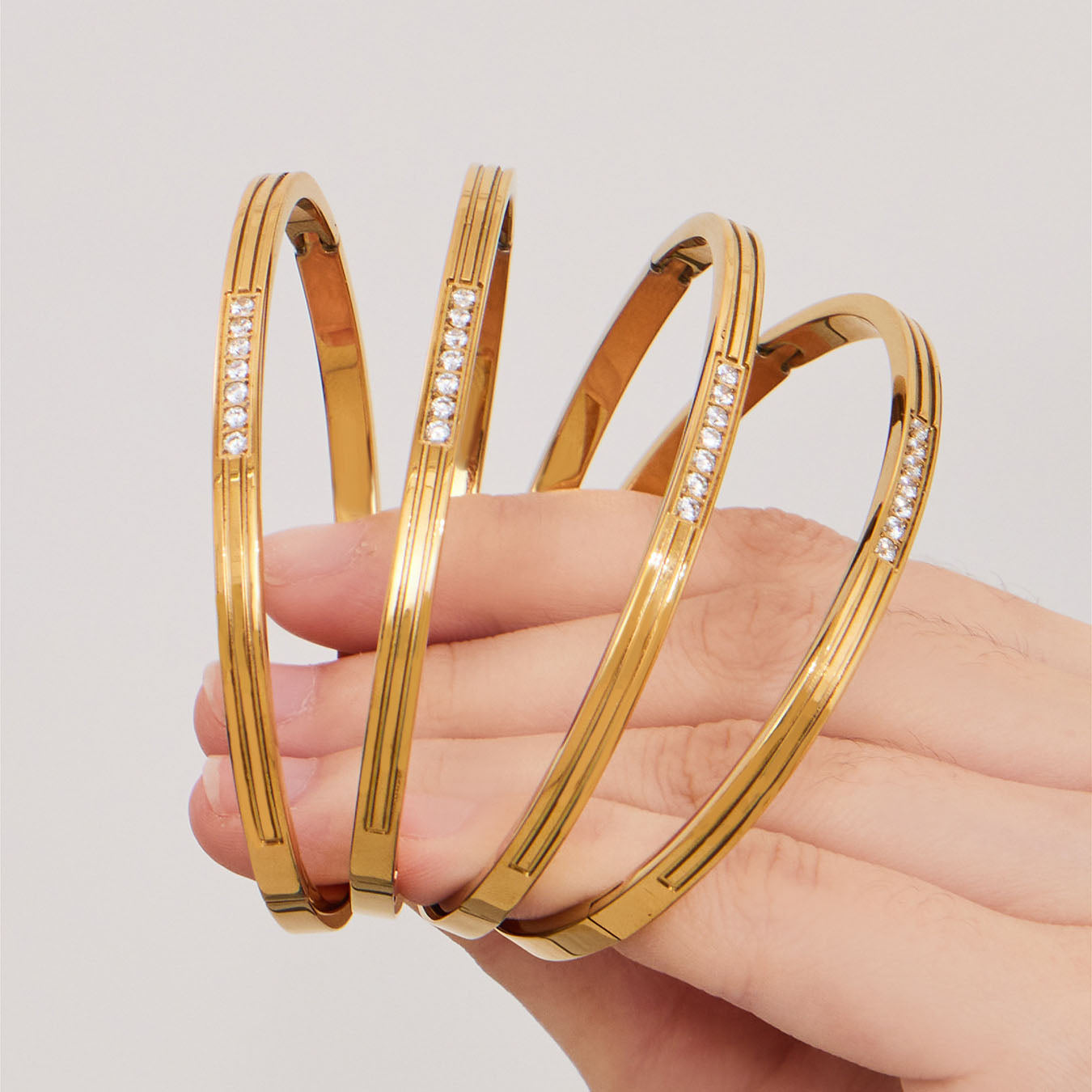 Elegant Grooved Crystal Stackable Bangles