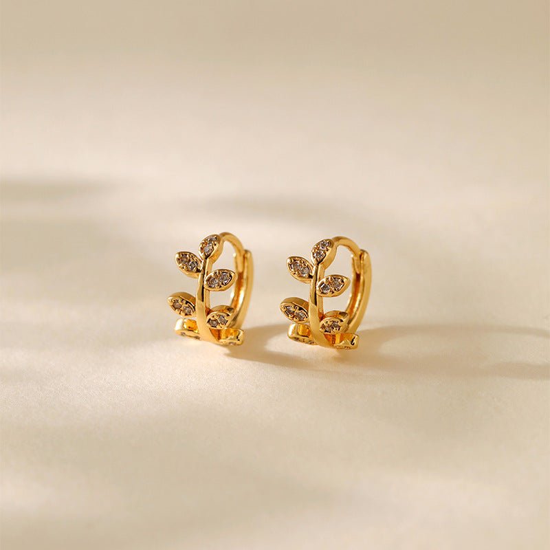 18K Gold Diamond Leaf Earrings - Shuling Jewelry