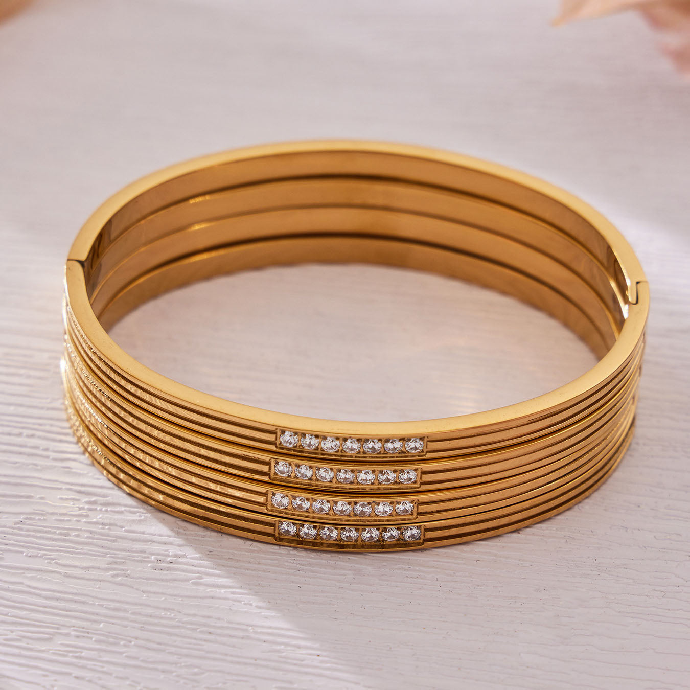 Elegant Grooved Crystal Stackable Bangles