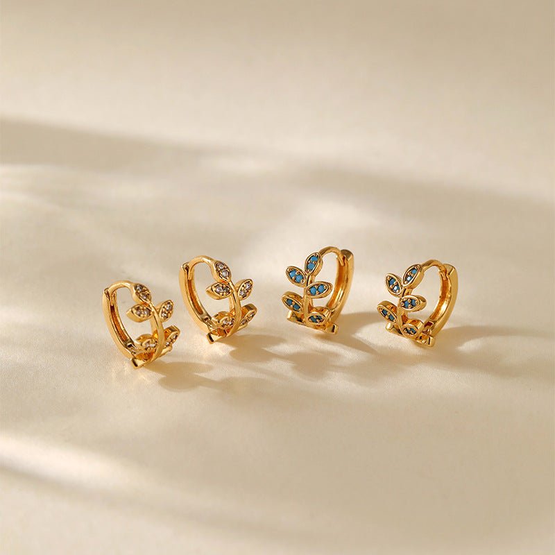 18K Gold Diamond Leaf Earrings - Shuling Jewelry