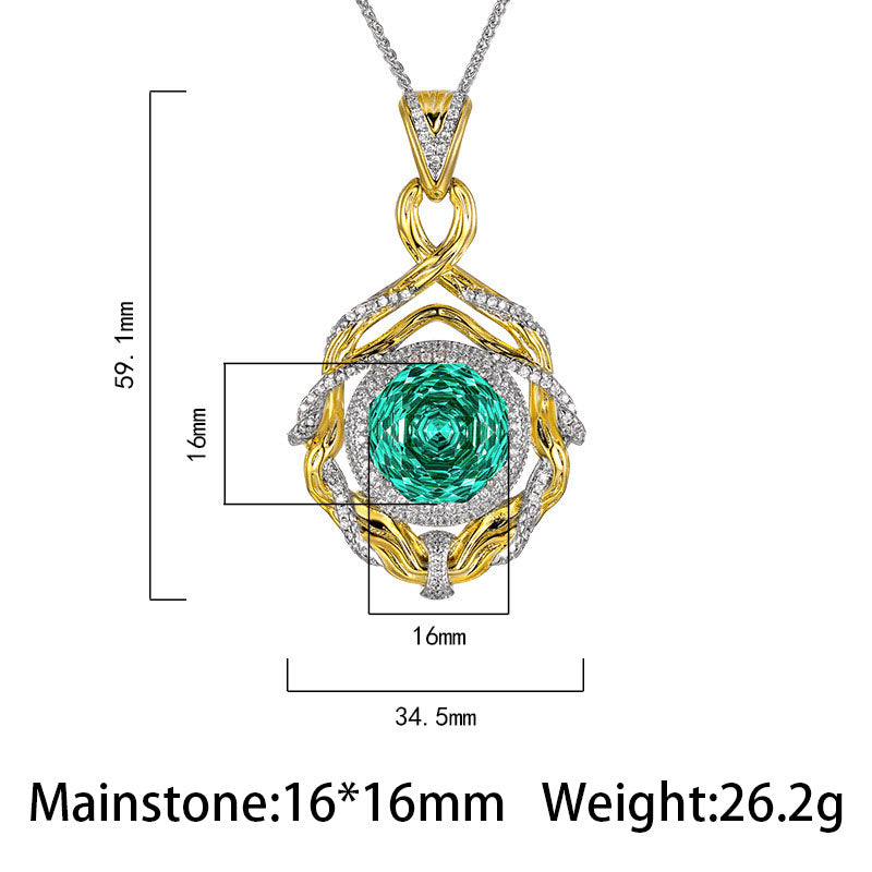 Rose Cut Gemstone Twisted Halo Statement Pendant Necklace