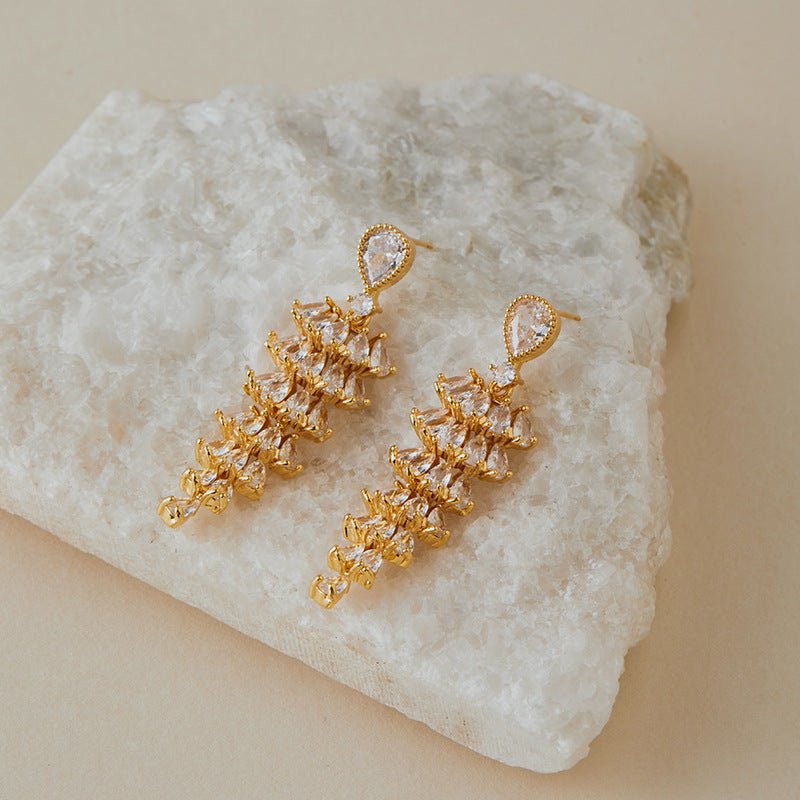 18K Gold Zircon Tassel Earrings - Shuling Jewelry