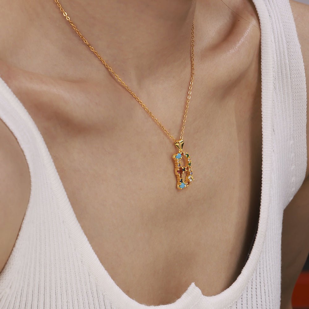 18K Gold Colorful Zircon Letter Necklace - Shuling Jewelry