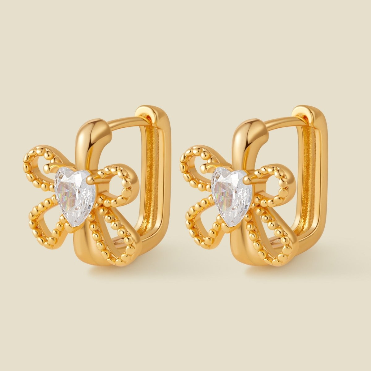 18K Gold Square Zircon Stud Earrings - Shuling Jewelry
