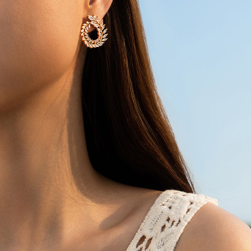 18K Gold Zircon Wheat Ear Studs - Shuling Jewelry