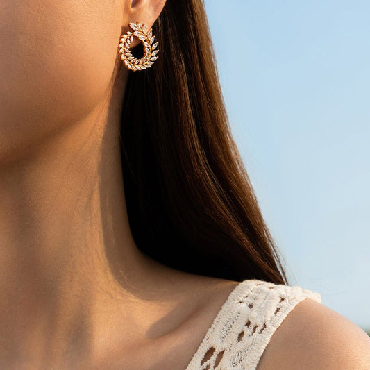 18K Gold Zircon Wheat Ear Studs - Shuling Jewelry