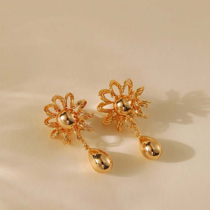 18K Gold Sunflower Waterdrop Earrings - Shuling Jewelry
