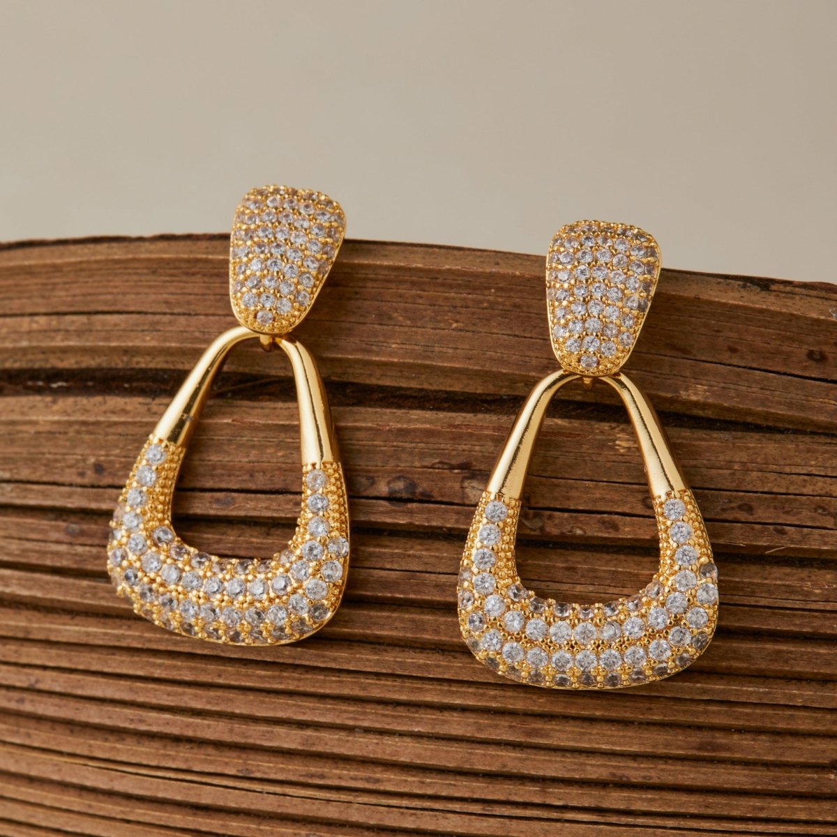 18K Gold Classic Zircon Golden Earrings - Shuling Jewelry