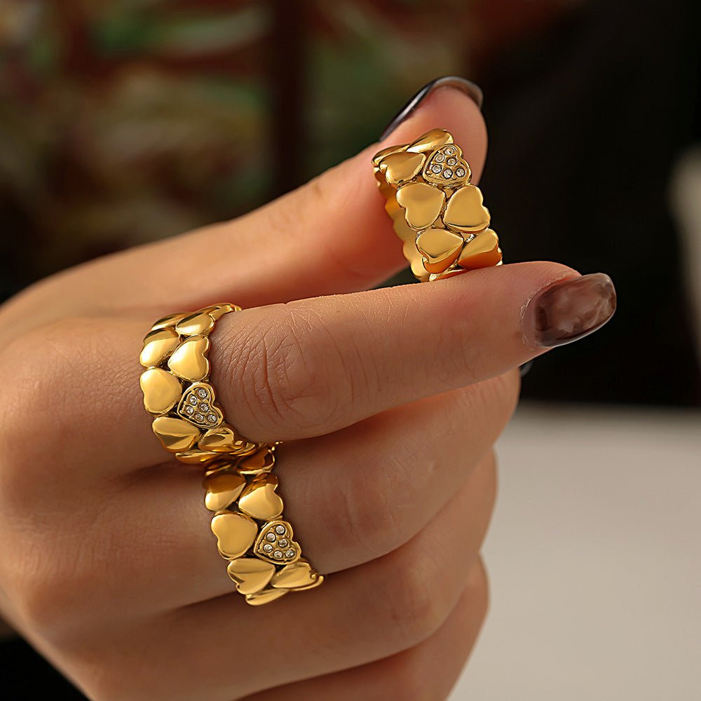 18K Gold Vintage Heart Double - layered Rings - Shuling Jewelry