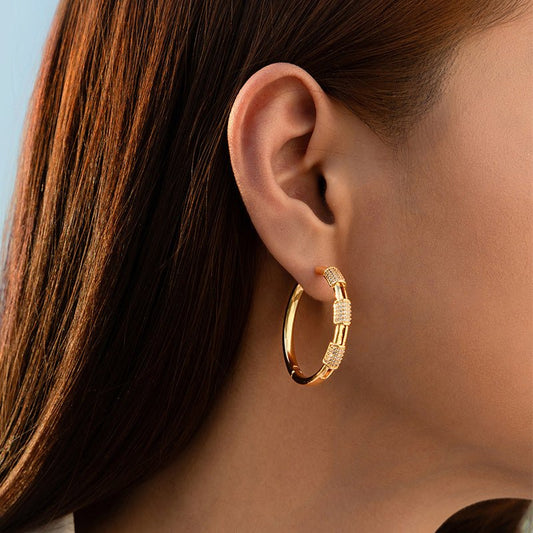 18K Gold Chic Retro Large Hoop Earrings - Shuling Jewelry