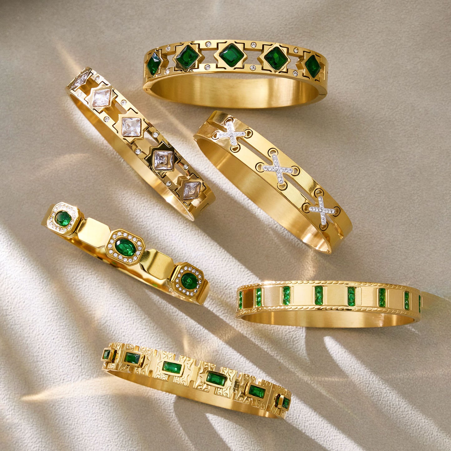 Vintage Emerald Geometric Bangles