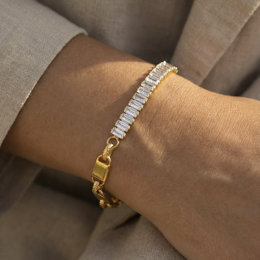 Baguette Tennis Paperclip Link Bracelet