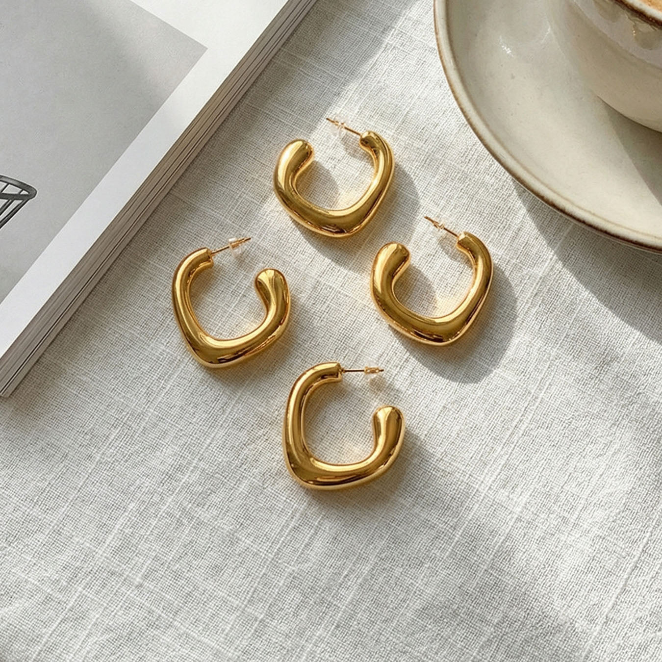 Sculptural Gold Teardrop Chunky Hoop Earrings