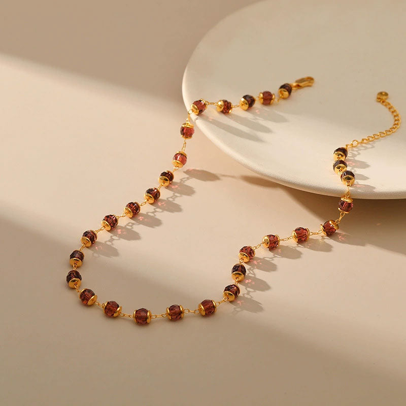 Burgundy Crystal Gold Beaded Necklace
