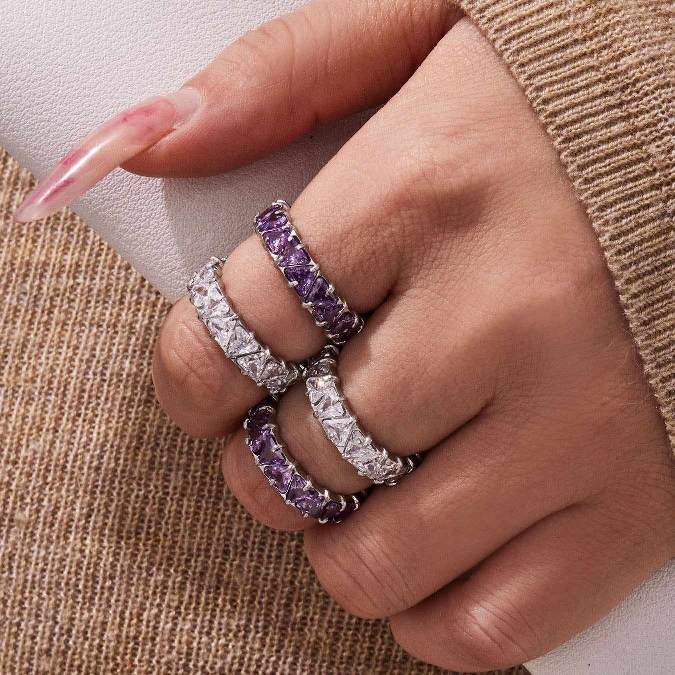 Triangle Cut Zirconia Eternity Band Rings