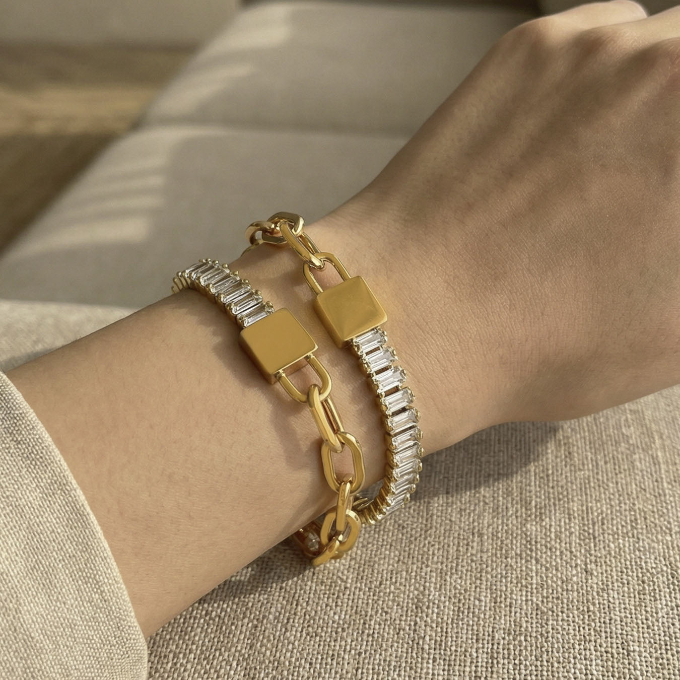 Chic Baguette Crystal Mixed Link Bracelet