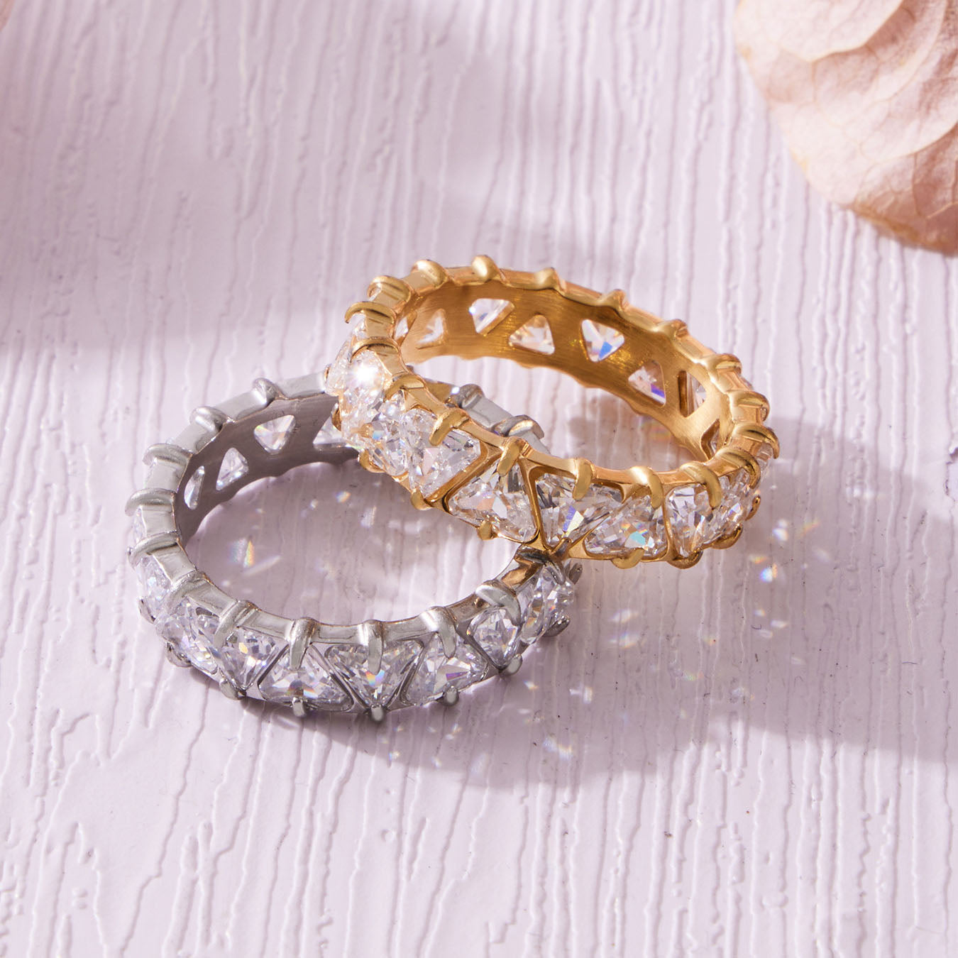 Triangle Cut Zirconia Eternity Band Rings