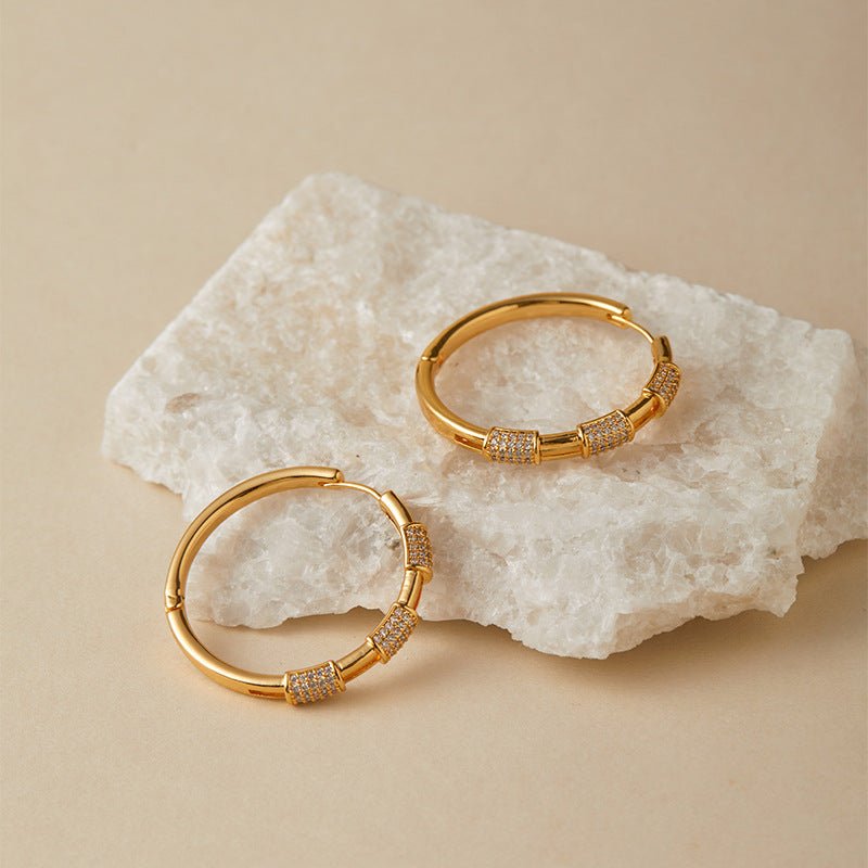 18K Gold Chic Retro Large Hoop Earrings - Shuling Jewelry