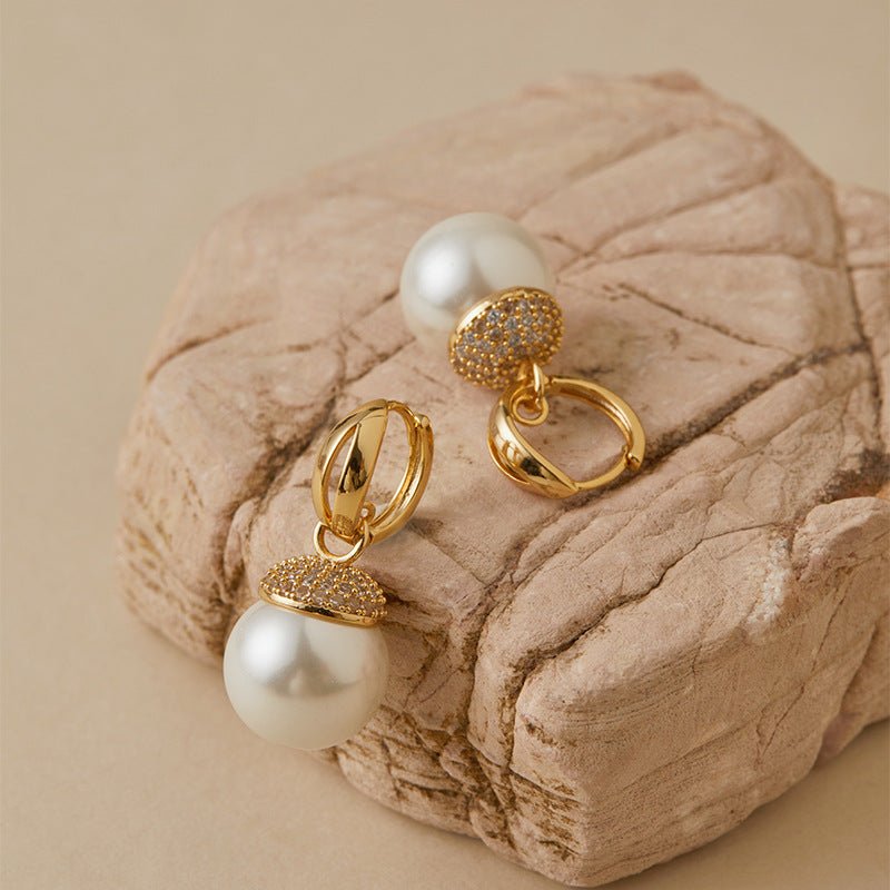 Retro Diamond Pearl Drop Earrings - Shuling Jewelry