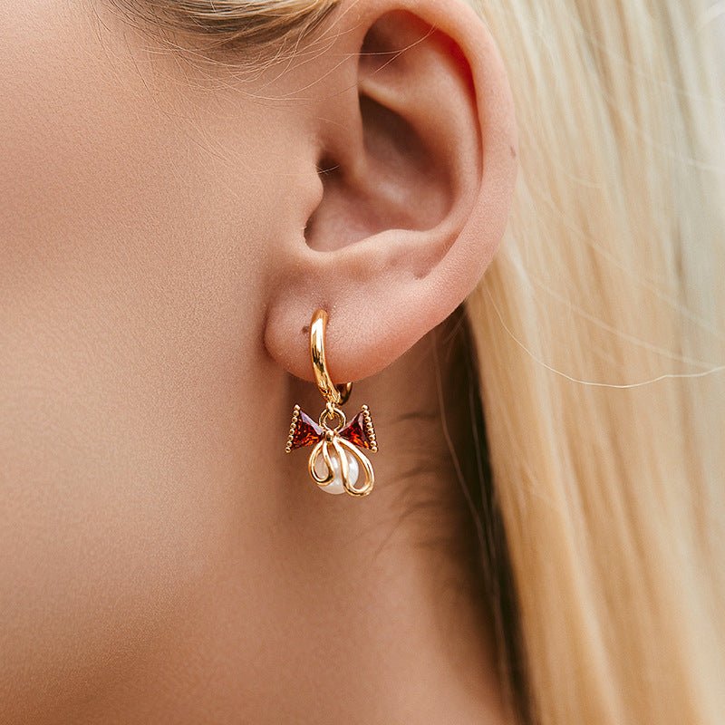 18K Gold Zircon Butterfly Knot Earrings - Shuling Jewelry