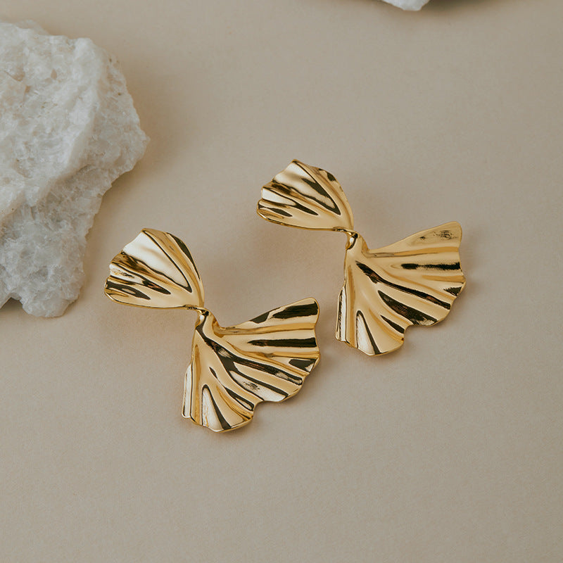 Sculptural Ginkgo Leaf Statement Earrings