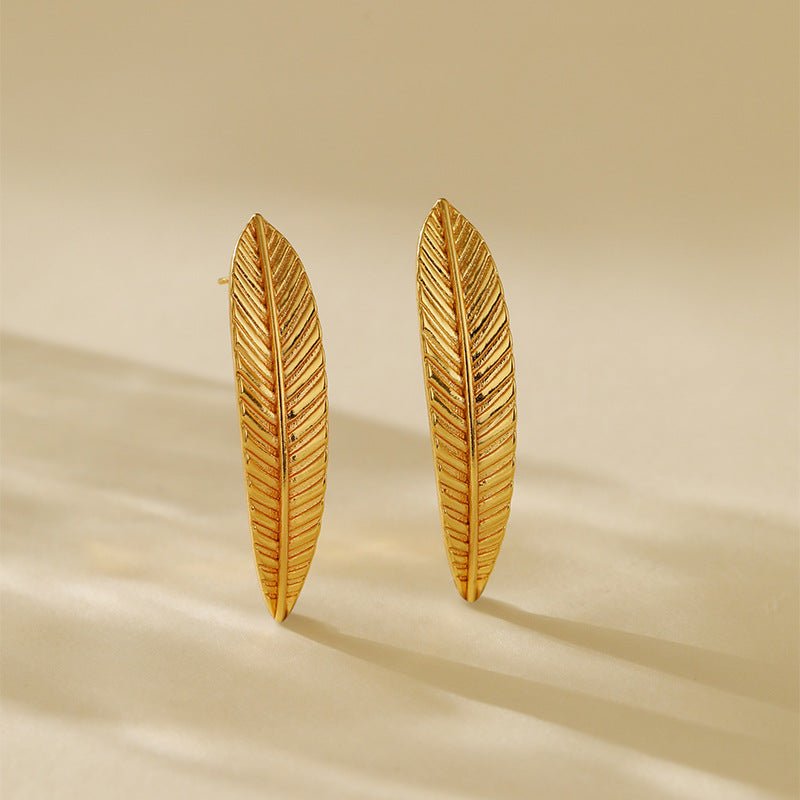 18K Gold Leaf Ear Studs - Shuling Jewelry