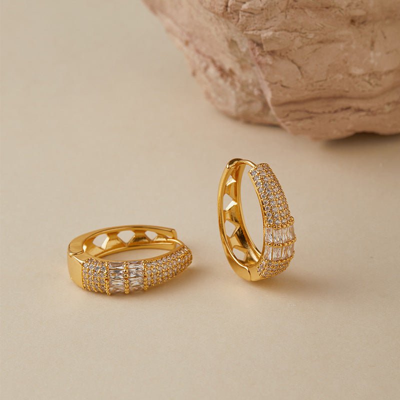 18K Gold Vintage Zircon Hoop Earrings - Shuling Jewelry