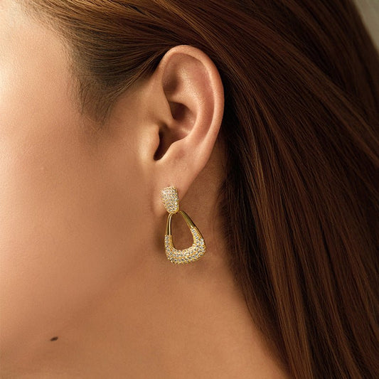 18K Gold Classic Zircon Golden Earrings - Shuling Jewelry