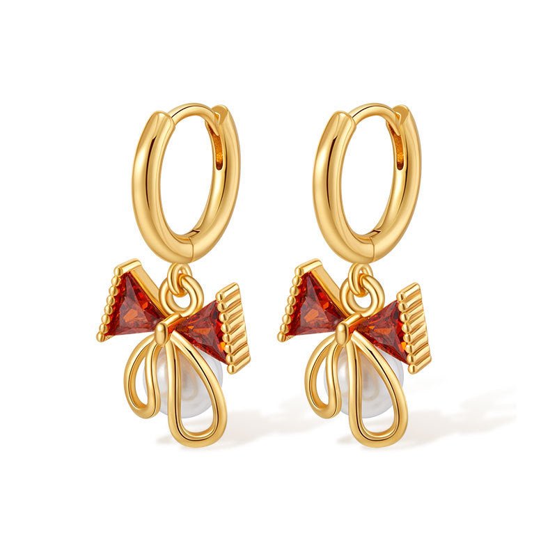 18K Gold Zircon Butterfly Knot Earrings - Shuling Jewelry