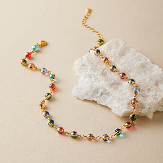 Colorful Glass Dopamine Clavicle Necklace - Shuling Jewelry
